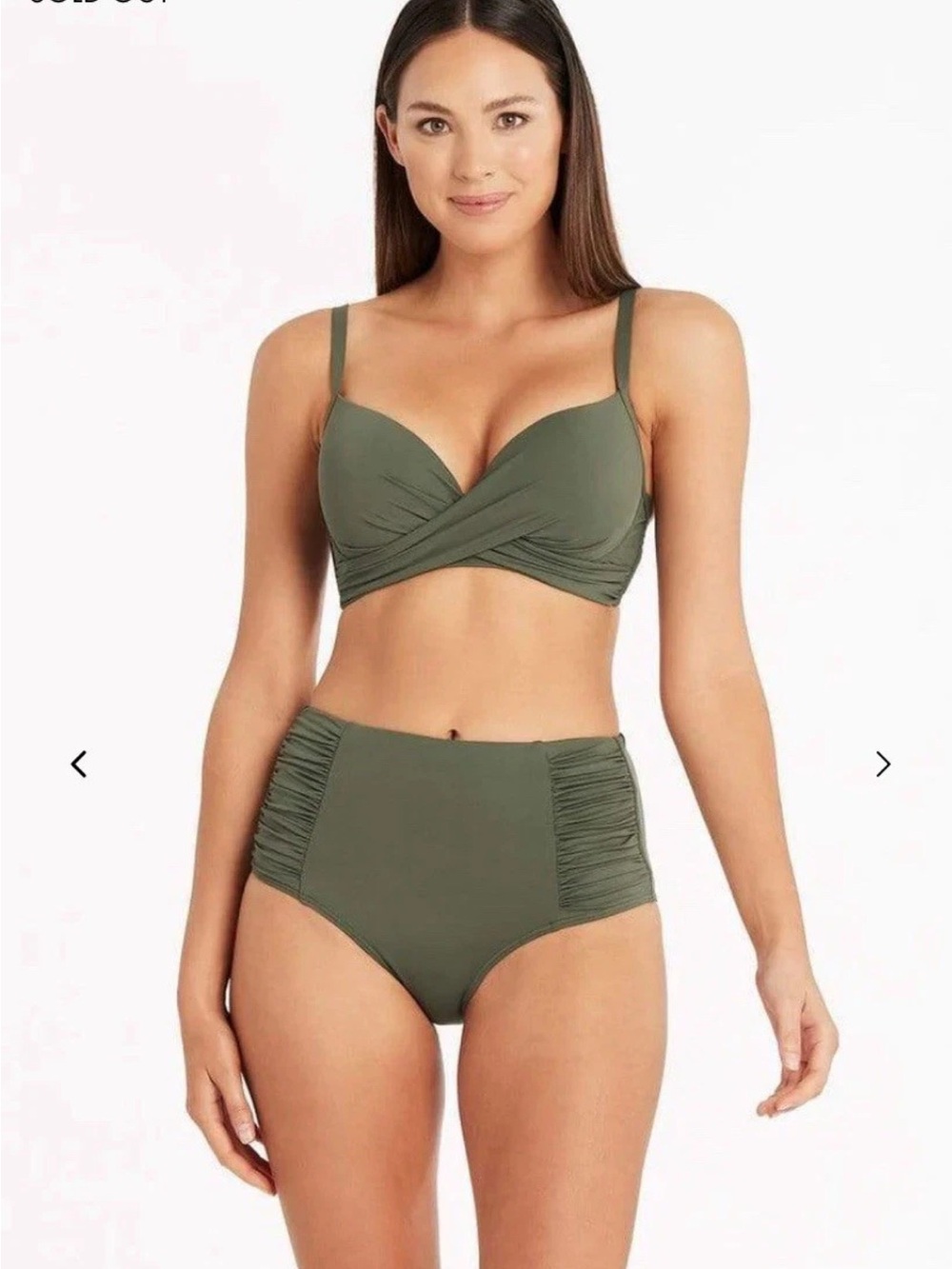 Olive Green High-Waist Women's Bikini Set with Twist Front